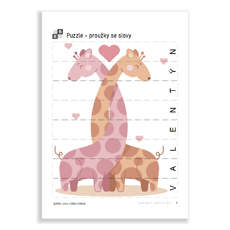 Puzzle - proužky se slovy - Valentýn
